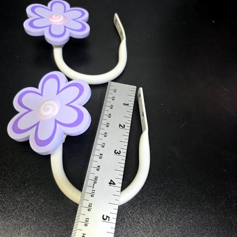Flower Curtain Tieback Hooks Kids OS Purple Floral Wall Mount 2pc Set